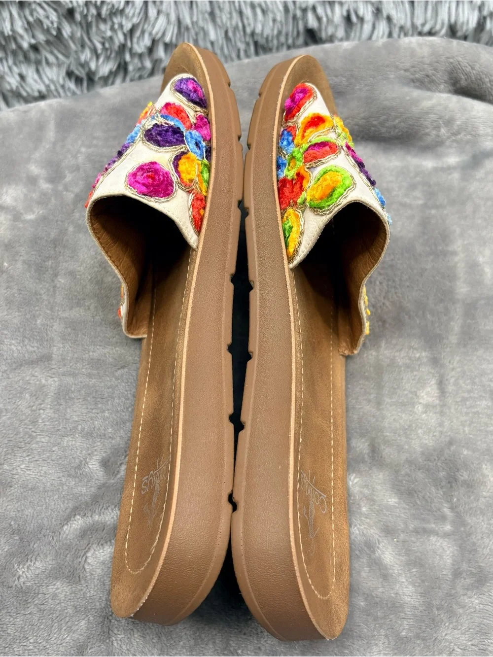 Corkys Pinwheel Sandals Womens 7  Multicolor Slip On Embroidered Floral Paisley